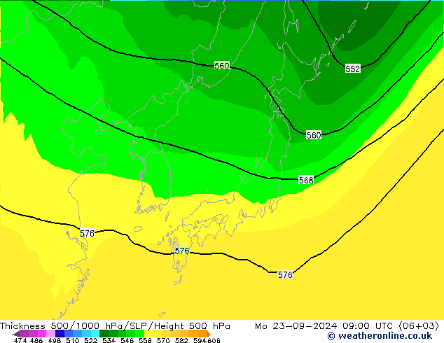 Thck 500-1000hPa ARPEGE Po 23.09.2024 09 UTC