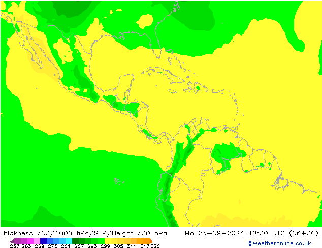 Thck 700-1000 гПа ARPEGE пн 23.09.2024 12 UTC