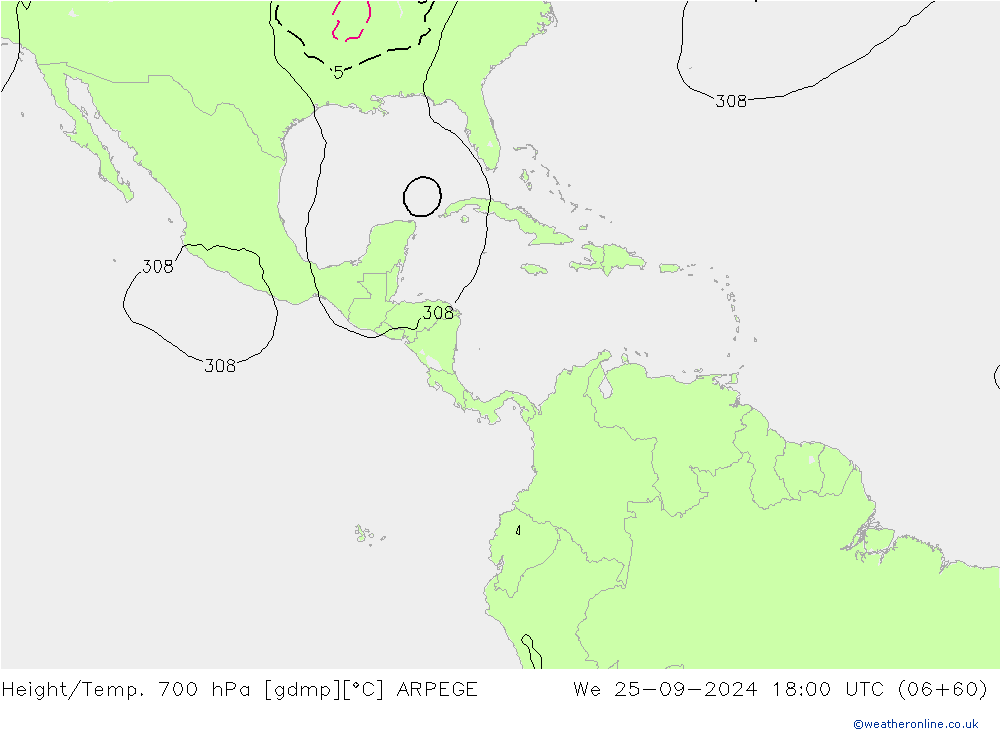 Hoogte/Temp. 700 hPa ARPEGE wo 25.09.2024 18 UTC