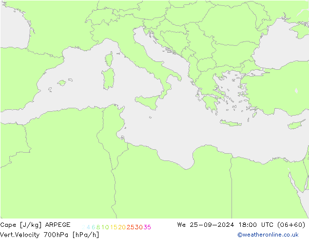 Cape ARPEGE mer 25.09.2024 18 UTC