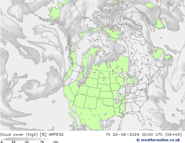 Nuages (élevé) ARPEGE jeu 26.09.2024 00 UTC