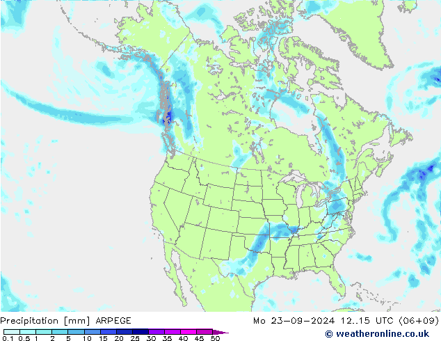 Precipitation ARPEGE Mo 23.09.2024 15 UTC