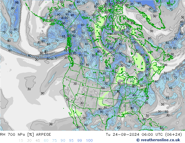 RH 700 hPa ARPEGE  24.09.2024 06 UTC