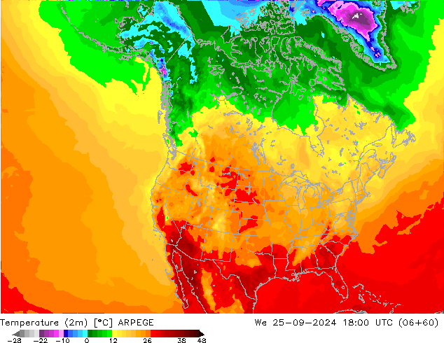 Temperatura (2m) ARPEGE mié 25.09.2024 18 UTC