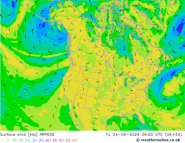 Surface wind ARPEGE Tu 24.09.2024 06 UTC