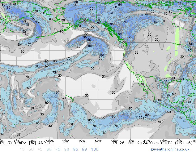 Humedad rel. 700hPa ARPEGE jue 26.09.2024 00 UTC