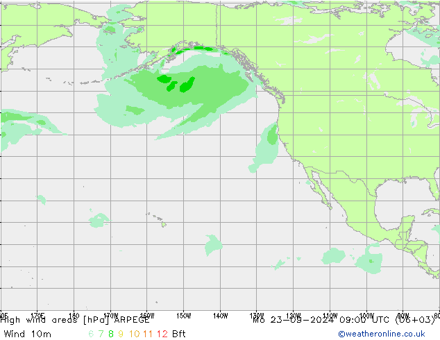 High wind areas ARPEGE Seg 23.09.2024 09 UTC