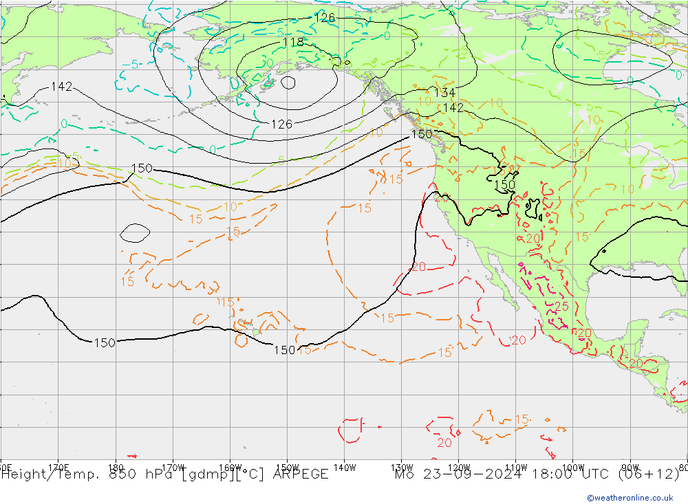 Yükseklik/Sıc. 850 hPa ARPEGE Pzt 23.09.2024 18 UTC