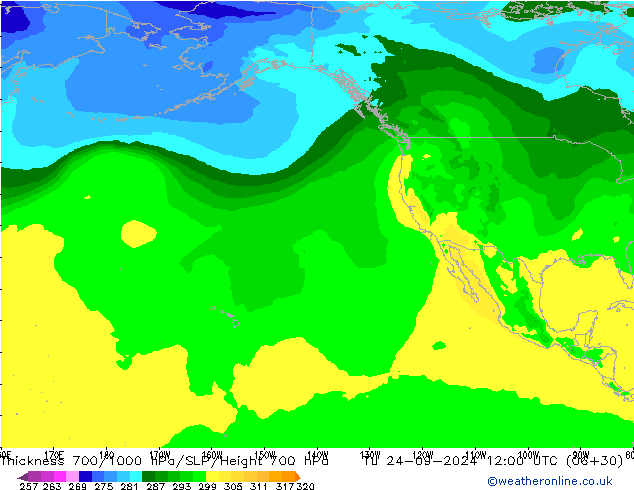 Thck 700-1000 hPa ARPEGE Ter 24.09.2024 12 UTC