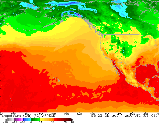 mapa temperatury (2m) ARPEGE pon. 23.09.2024 12 UTC