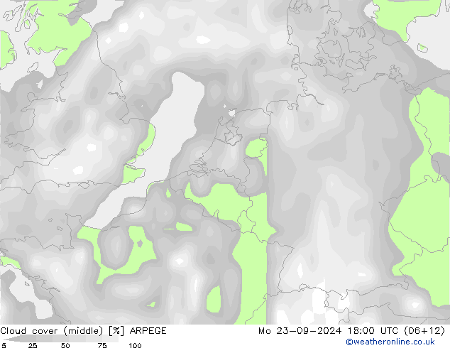 облака (средний) ARPEGE пн 23.09.2024 18 UTC