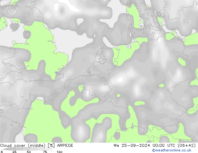 Cloud cover (middle) ARPEGE We 25.09.2024 00 UTC