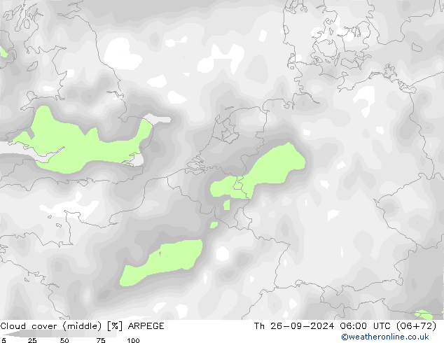 Cloud cover (middle) ARPEGE Th 26.09.2024 06 UTC