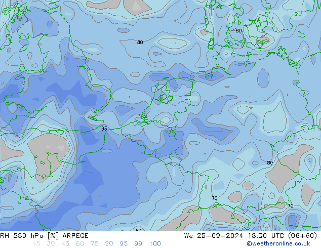 850 hPa Nispi Nem ARPEGE Çar 25.09.2024 18 UTC