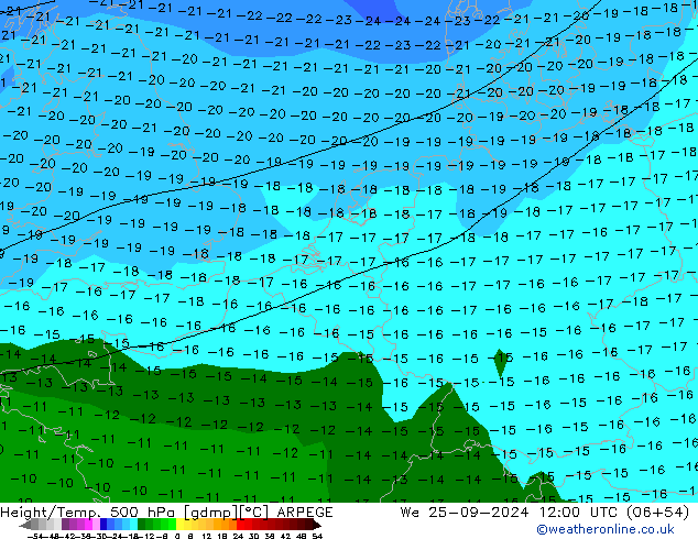 Height/Temp. 500 гПа ARPEGE ср 25.09.2024 12 UTC