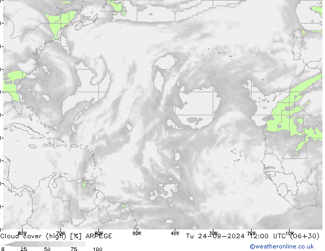 Cloud cover (high) ARPEGE Tu 24.09.2024 12 UTC