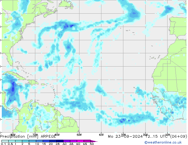 Precipitation ARPEGE Mo 23.09.2024 15 UTC