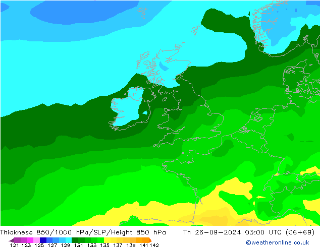 Thck 850-1000 hPa ARPEGE Th 26.09.2024 03 UTC