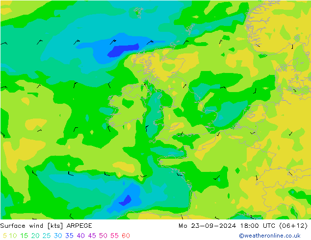 Surface wind ARPEGE Mo 23.09.2024 18 UTC