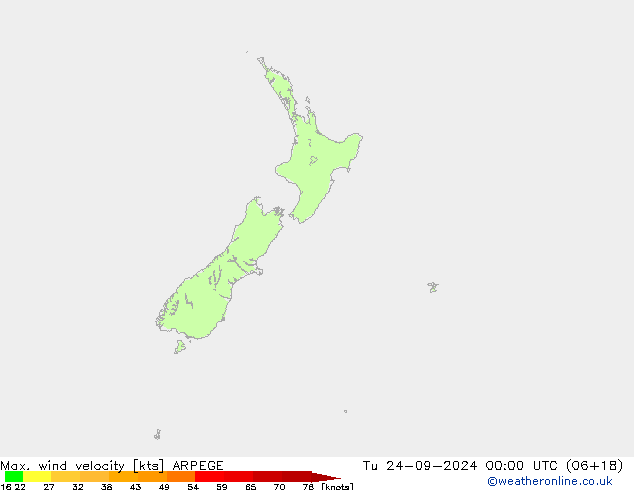 Max. wind velocity ARPEGE Tu 24.09.2024 00 UTC