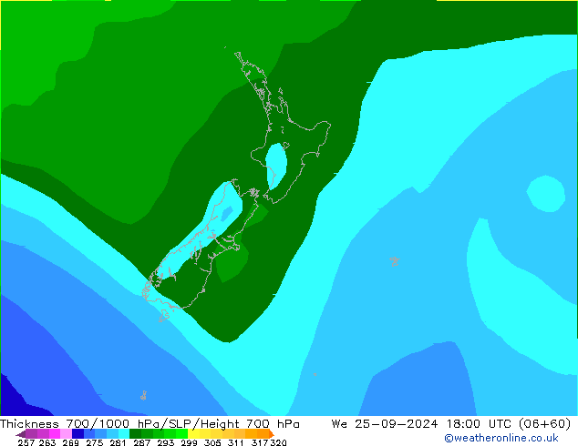 Thck 700-1000 hPa ARPEGE We 25.09.2024 18 UTC