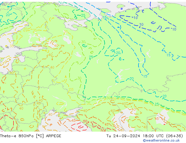 Theta-e 850hPa ARPEGE mar 24.09.2024 18 UTC