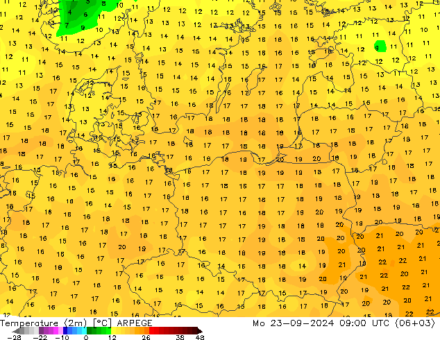 Temperature (2m) ARPEGE Mo 23.09.2024 09 UTC