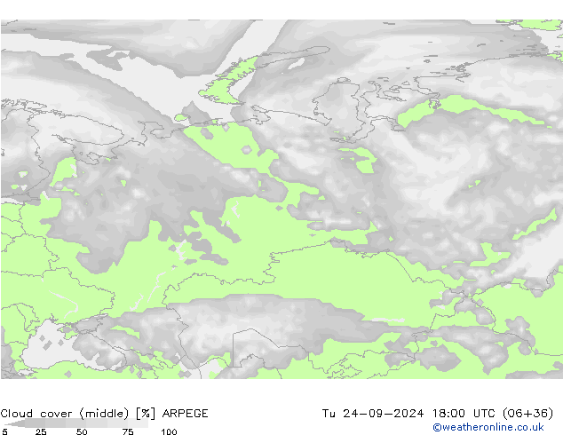 nuvens (médio) ARPEGE Ter 24.09.2024 18 UTC