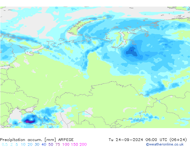 Precipitation accum. ARPEGE Ter 24.09.2024 06 UTC