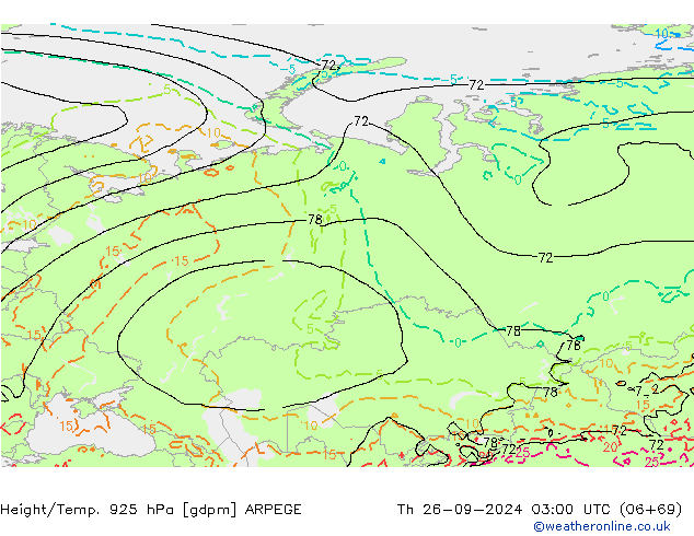 Height/Temp. 925 hPa ARPEGE Th 26.09.2024 03 UTC