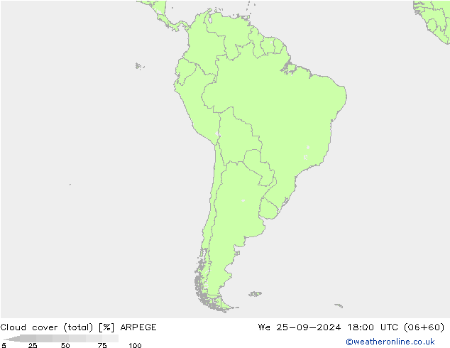 Cloud cover (total) ARPEGE We 25.09.2024 18 UTC