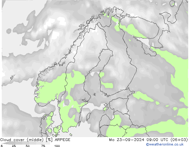 Nubi medie ARPEGE lun 23.09.2024 09 UTC