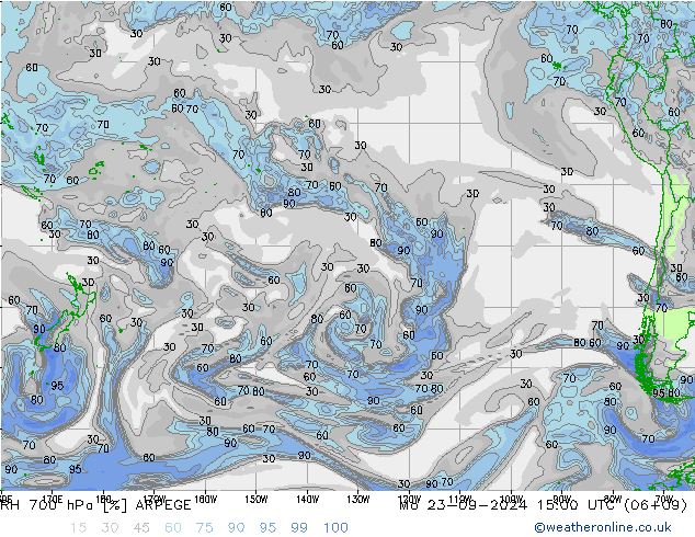 700 hPa Nispi Nem ARPEGE Pzt 23.09.2024 15 UTC