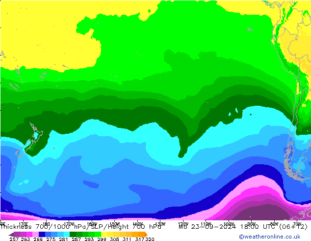 700-1000 hPa Kalınlığı ARPEGE Pzt 23.09.2024 18 UTC