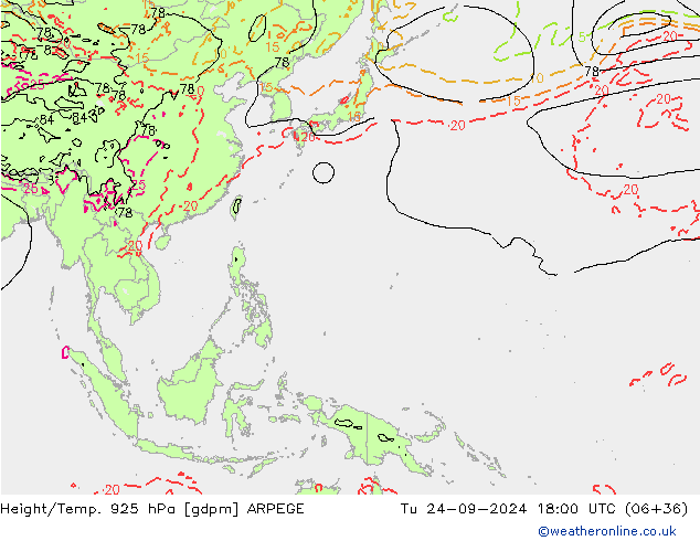 Height/Temp. 925 hPa ARPEGE  24.09.2024 18 UTC