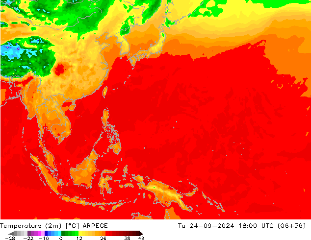 Temperature (2m) ARPEGE Tu 24.09.2024 18 UTC