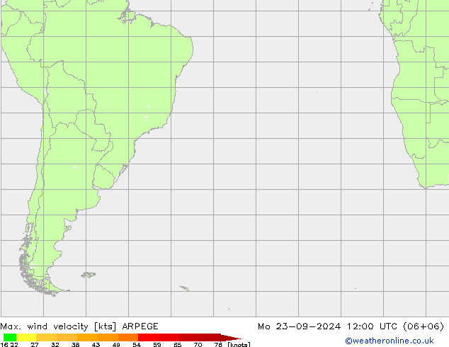 Max. wind snelheid ARPEGE ma 23.09.2024 12 UTC