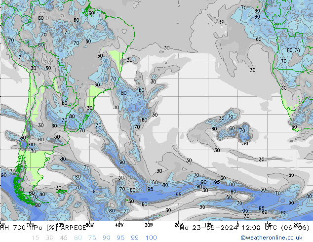 RH 700 hPa ARPEGE Mo 23.09.2024 12 UTC