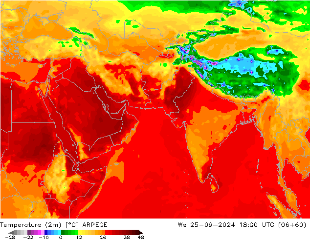 Temperatura (2m) ARPEGE mer 25.09.2024 18 UTC