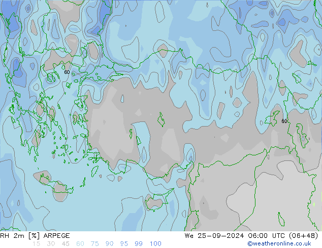 RH 2m ARPEGE śro. 25.09.2024 06 UTC