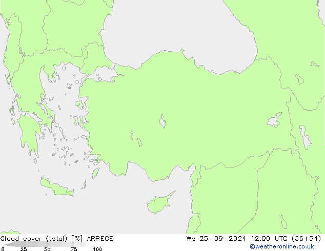 Bulutlar (toplam) ARPEGE Çar 25.09.2024 12 UTC