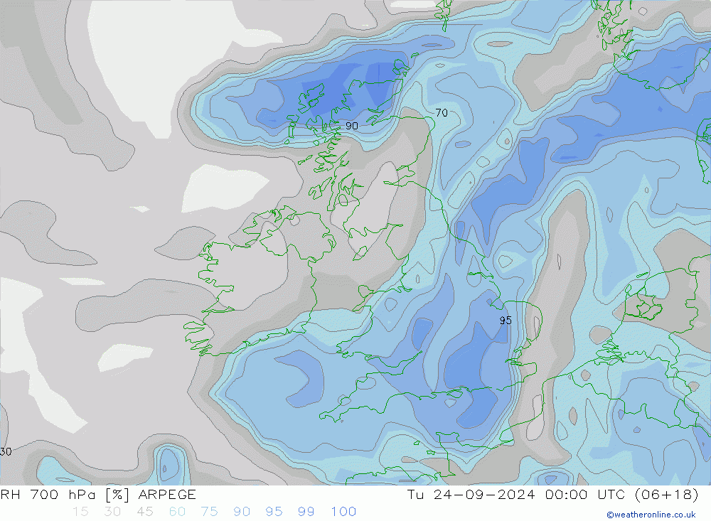 RV 700 hPa ARPEGE di 24.09.2024 00 UTC