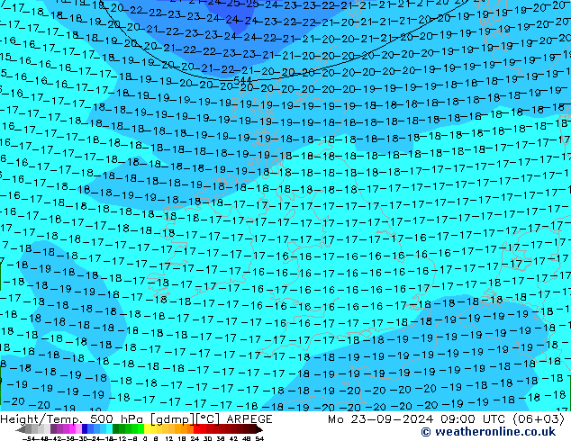 Height/Temp. 500 hPa ARPEGE Mo 23.09.2024 09 UTC