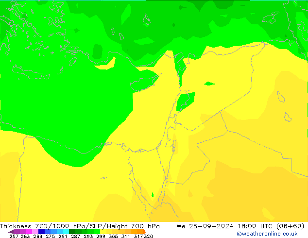 Thck 700-1000 hPa ARPEGE We 25.09.2024 18 UTC