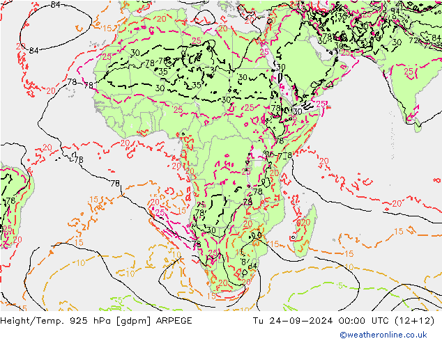 Height/Temp. 925 hPa ARPEGE Tu 24.09.2024 00 UTC