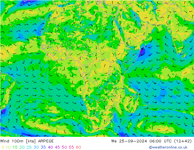 Wind 100m ARPEGE St 25.09.2024 06 UTC