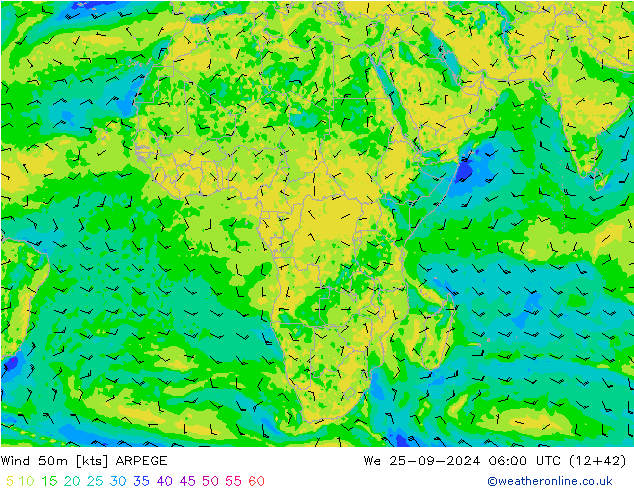 Wind 50m ARPEGE We 25.09.2024 06 UTC