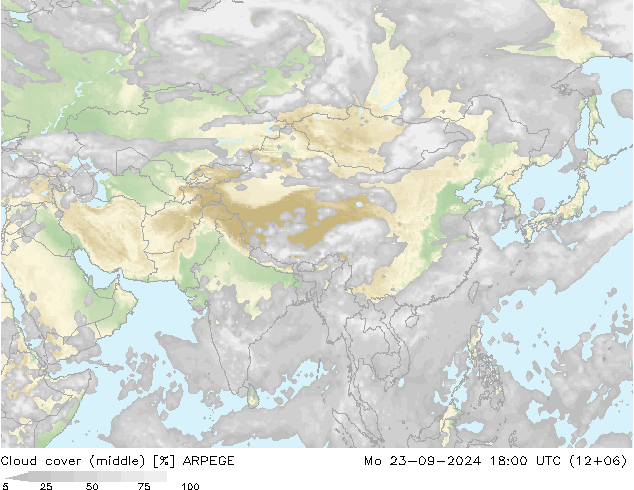 Cloud cover (middle) ARPEGE Mo 23.09.2024 18 UTC