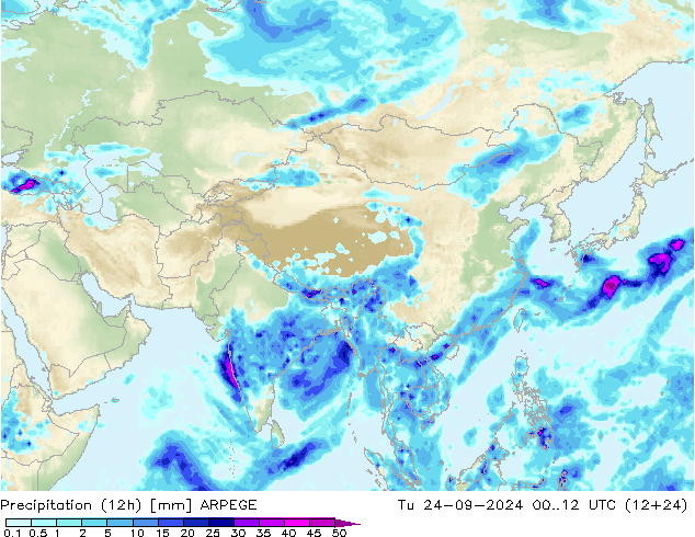 Precipitação (12h) ARPEGE Ter 24.09.2024 12 UTC