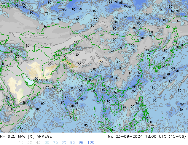 RH 925 hPa ARPEGE  23.09.2024 18 UTC